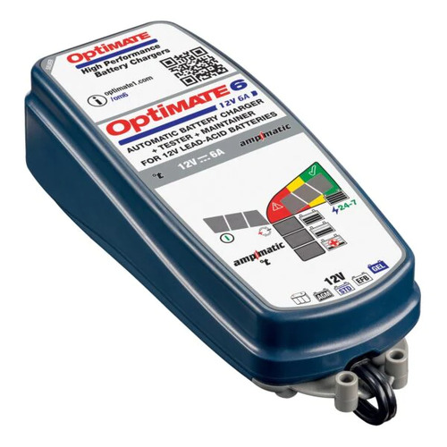 Optimate 6 Motorcycle Battery Charger, Maintainer & Tester 12V 1.0A Suits Std, Gel, AGM