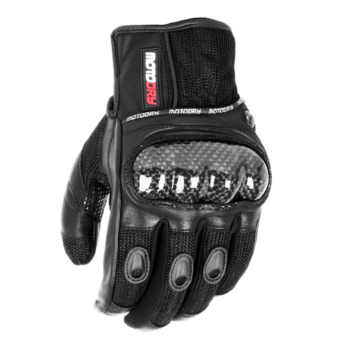 Motodry Aero Leather Motorcycle Summer Gloves Black