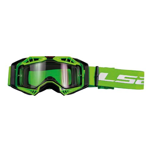 LS2 Aura Motorcycle Goggles Green With Clear Lens
