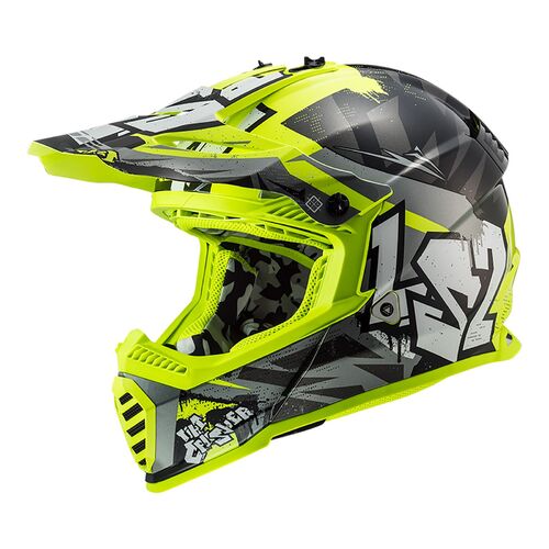 LS2 Helmet MX437J Fast Mini Evo CRusher Black/Gry/Hi-Vis Yellow 