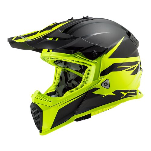 LS2 Helmet MX437 Fast Evo Roar Matte Black/Hi-Vis Yellow Low