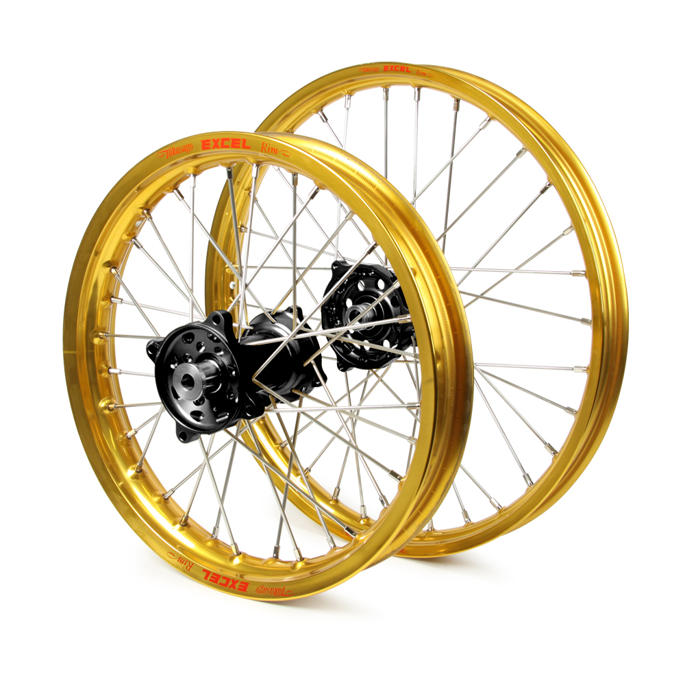 Yamaha YZ85 2002 2019 Jnr MX Wheel Set Gold Excel Rims / Black SM Pro Hubs 17x1.40 / 14x1.60