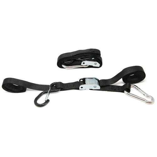 Heavy Duty Motorcycle Tie Downs Handlebar Loop Strap & Snap Hook Black/Black 25mm