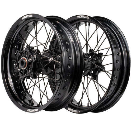 Husqvarna TE150 2017-2024 Axiom Supermotard Wheel Set 17x3.5/17x4.25 Cush Drive Black Rim Black Hub Black Spokes