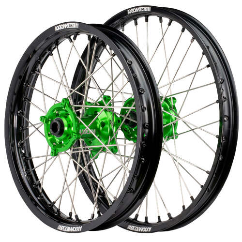 Kawasaki KX450F 2006-2024 Axiom Flat Track Wheel Set 19x2.15/19x2.50 Black Rims Green Hubs