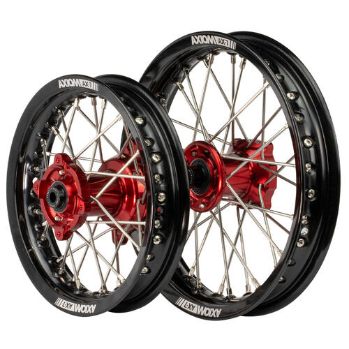Gas-Gas MC-E 5 2021-2023 Axiom Wheel Set 12/10 Black Rims Red Hubs Silver Nipples