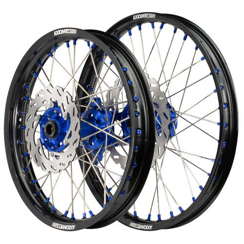 Yamaha WR250F 2003-2016 Axiom Wheel Set 21x1.6/18x2.15 Black Rims Blue Hubs SS Spokes inc Brake Discs