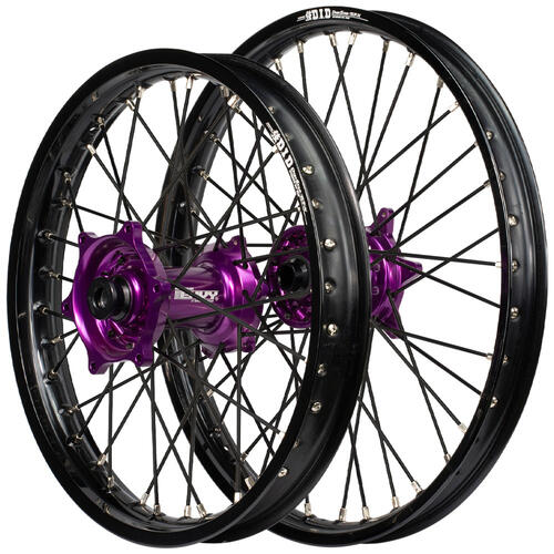Kawasaki KX500 1989-1992 Envy/DID SNR Wheel Set 21/18 Black Rims Purple Hubs Black Spokes