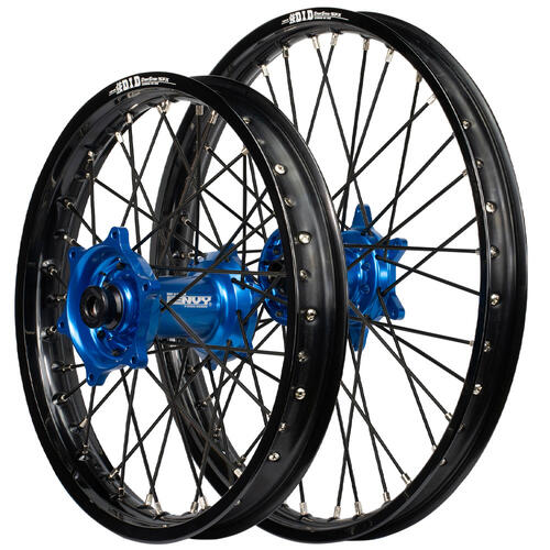 Kawasaki KX500 1989-1992 Envy/DID Wheel Set 21/19 Black Rims Blue Hubs Black Spokes