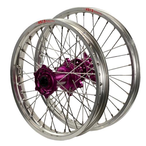 Gas Gas MC 150 2025-2025 Envy/DID Wheel Set Pair 21/19 Silver Rims Purple Hubs