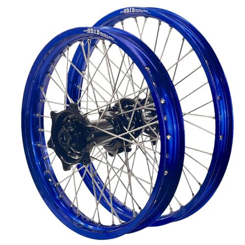 Kawasaki KX327 2027 Envy/DID Wheel Set Pair 21/18 Blue Rims Black Hubs