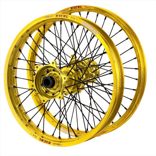 Triumph TF 250-X 2024 -2025 Wheel Set Black Excel Rims Hi-Viz Envy Hubs Black Spokes 21/19x2.15