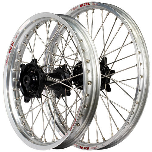 Kawasaki KX500 1989-1992 Envy/Excel Wheel Set Pair 21/19 Silver Rims Black Hubs