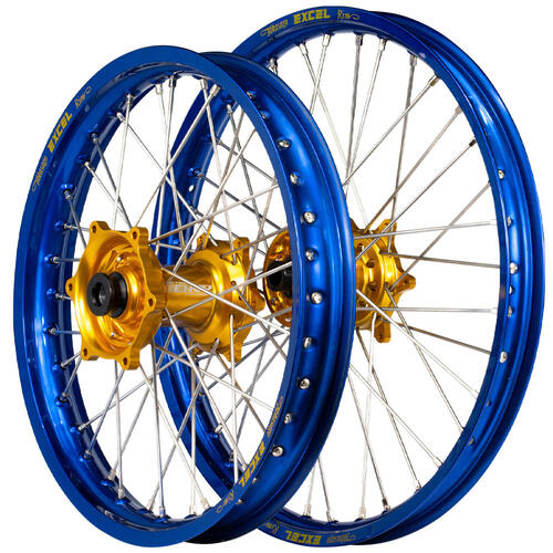 KTM 144 SX 2008 Envy/Excel Wheel Set Wheels Pair 21/18 Blue Rims Gold Hubs