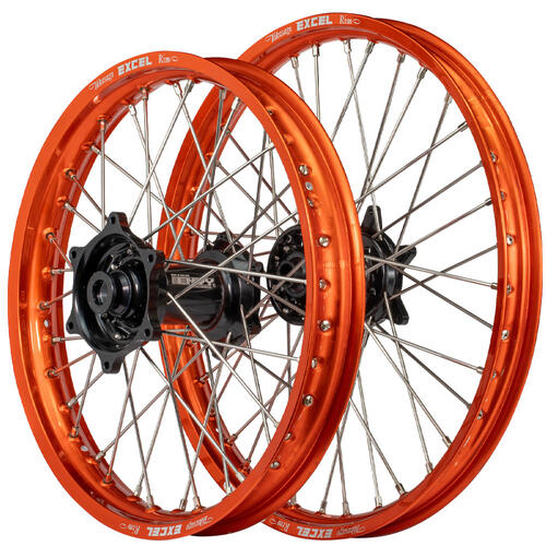 KTM 125 XC 2023-2025 Envy/Excel Wheel Set Wheels Pair 21/18 Orange Rims Black Hubs