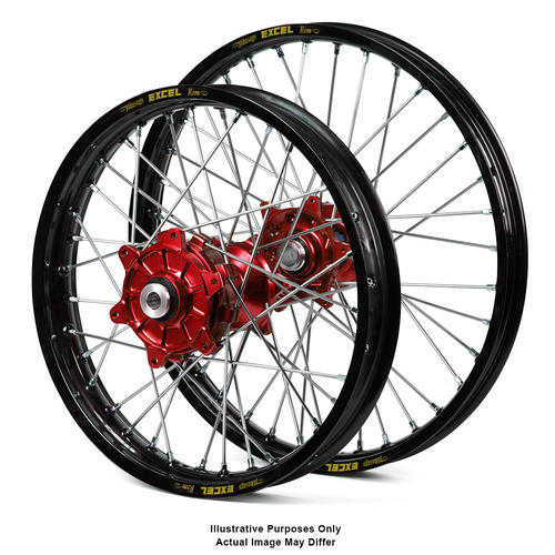 Honda CRF1000L Africa Twin 2016-2019 Wheel Set Black Excel Rims / Red Haan Hubs 21x1.85 / 18x4.25 