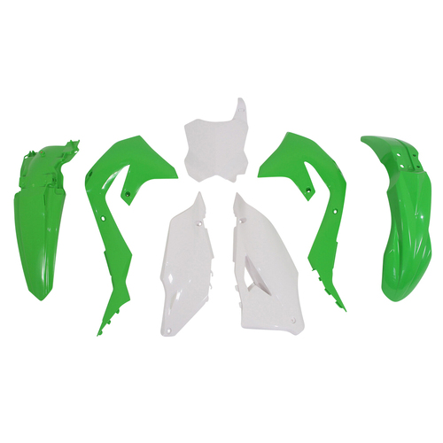 Kawasaki KX250X 2021-2024 Rtech Green White OEM Plastics Kit Inc Fenders & Shrouds