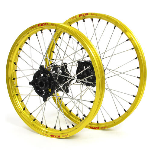 Fits Suzuki RM-Z250 2007-2024 SNR MX Wheel Set Yellow Excel Rims / Black SM Pro Hubs 21 / 19x2.15