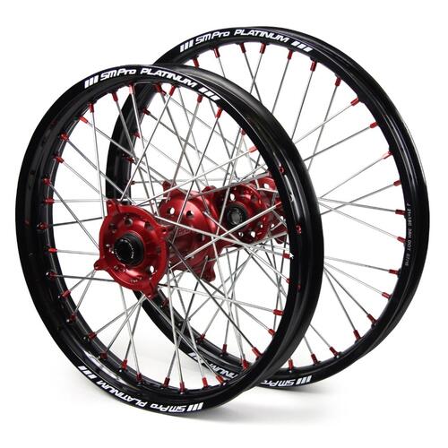 Honda CR125RR 2002-2007 SM Pro Wheel Set Wheels Pair 21/19 Black Rim Red Hub