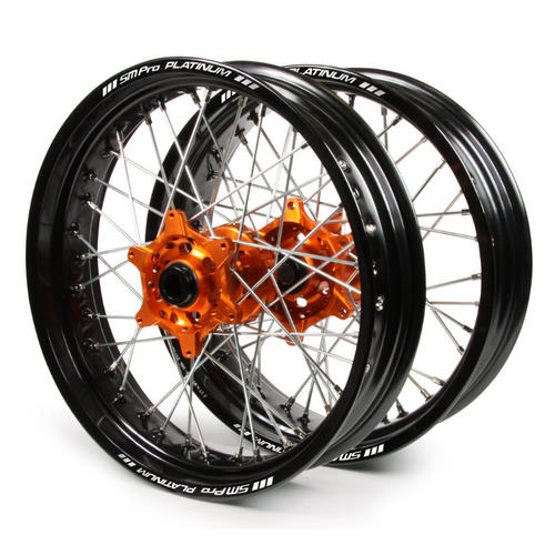 KTM 525 EXC-F 2003-2007 SM Pro Supermotard Wheel Set 17x3.50 17x4.25 Black Rim / Orange Hub 
