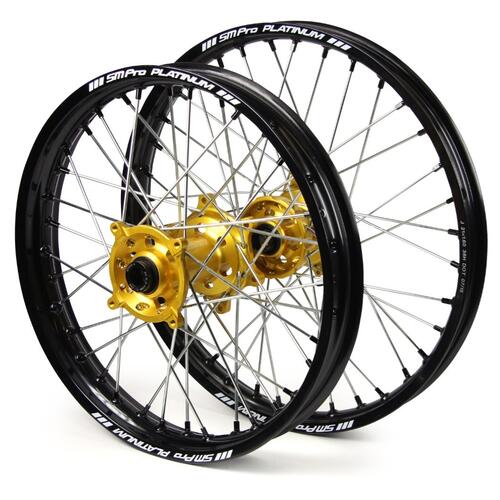 Fits Suzuki RM-Z250 2007-2024 SM Pro Wheel Set Pair 21/19 Black Rim Gold Hub