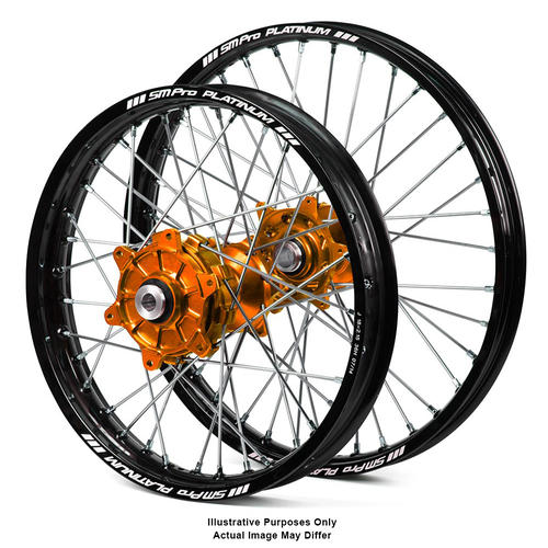 KTM 950 ADVENTURE 2003-2014 Wheel Set Black Platinum Rims / Orange SM Pro Hubs 21x1.85 / 17x4.25 