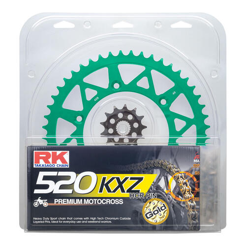 Kawasaki KX250F 2006-2025 RK Non O-Ring Chain & Green Alloy Sprocket Kit 13/50