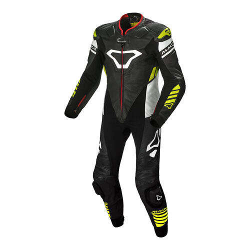Macna Motorcycle Tracktix 1 Piece Suit Black/White/Neon Yellow 48 Small