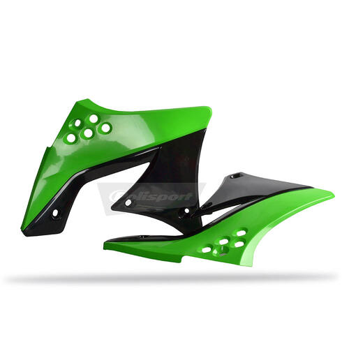 Kawasaki KX250F 2009-2012 Polisport Radiator Shrouds Pair Green/Black