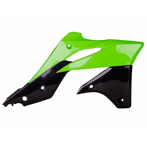 Kawasaki KX250F 2013-2016 Polisport Radiator Shrouds Pair Green/Black