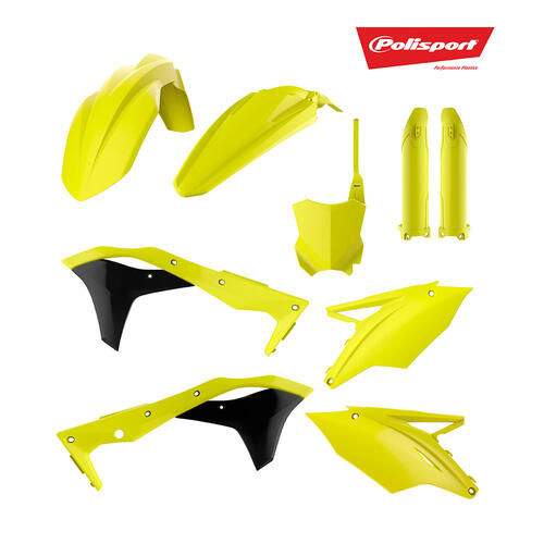 Kawasaki KX250F 2017-2018 Polisport Plastics Kit Inc Fork Guards Fluoro Yellow