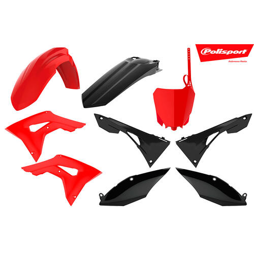 Honda CRF250R 2018-2021 Polisport Plastics Kit Red/Black Inc Fenders & Shrouds