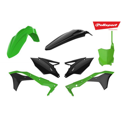 Kawasaki KX450F 2016-2018 Polisport Plastics Kit Green/Black Inc Fenders & Shrouds