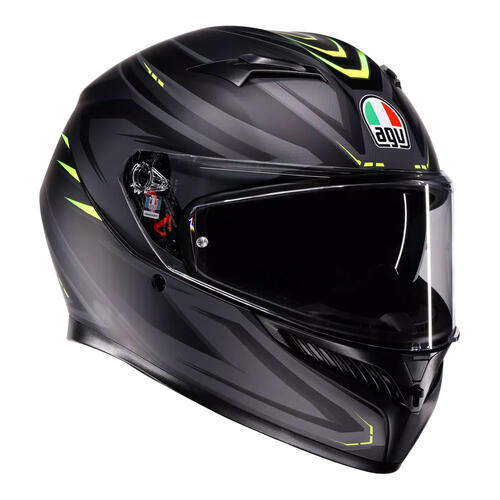 AGV Road Motorcycle Helmet K3 Syth Matt Black/Yellow Fluoro S