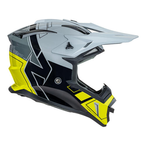 Nitro Motorcycle Helmet MX760 Gloss Silver/Grey/Black/Fluoro