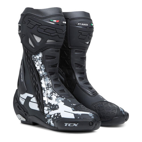TCX RT-Race Motorcycle Boots Black/White/Grey EU 43/US 9