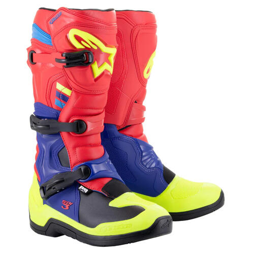 Alpinestars Tech 3 MX Off-Road Boots Bright Red-Dark Blue-Fluoro Yellow 07