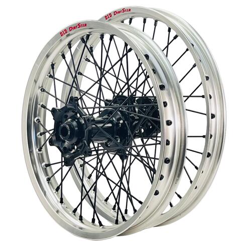 Yamaha WR400F 2002-2002 Axiom/DID Wheel Set 21/18 Silver Rims Black Hubs Black Nipples