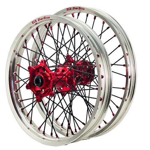 KTM 530 EXC-R 2008-2012 Axiom/DID Wheel Set 21/18 Silver Rims Red Hubs Red Nipples