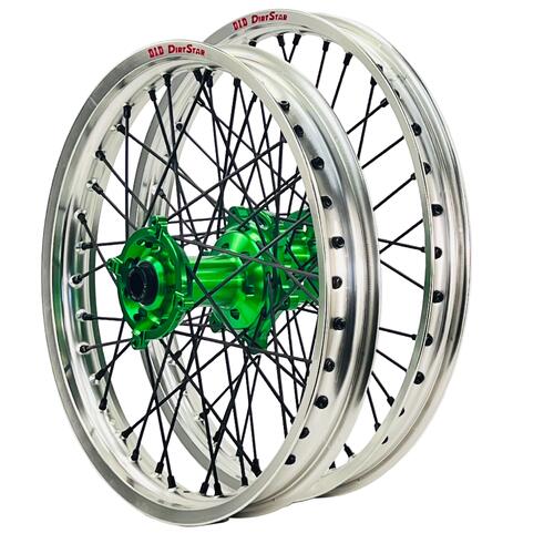 Kawasaki KX250X 2021-2026 Axiom/DID Wheel Set 21/18 Black Rims Green Hubs Black Nipples