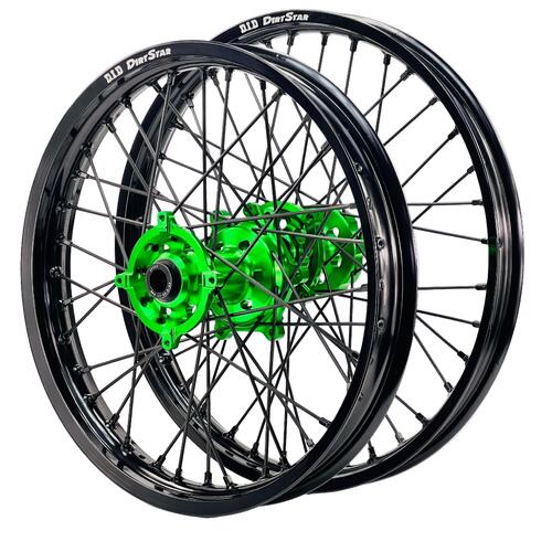 Kawasaki KX125 2006-2008 Axiom/DID Wheel Set 21/19 Black Rims Green Hubs Black Nipples