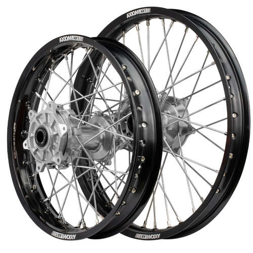 Fits Suzuki DR650RS 1990-1991 Axiom Adventure Cush Drive Wheel Set 21x1.85/18x2.50 Black Rims Silver Hubs