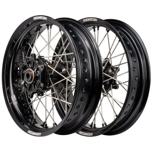 Honda CRF450R 2014 - 2024 Axiom Supermotard Wheel Set 17x3.5/17x4.25 Black Rim Hubs & Nipples