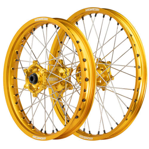Honda CRF250R 2014 - 2024 Axiom SNR MX Wheel Set 21x1.6/19x2.15 Gold Rims Gold Hubs Black Nipples