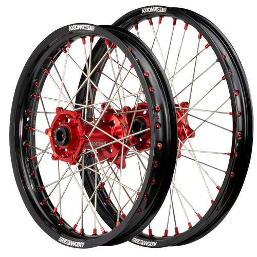 Honda CRF250R 2014 - 2024 Axiom SNR MX Wheel Set 21x1.6/19x2.15 Black Rims Red Hubs Red Nipples