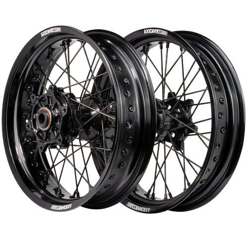 KTM 500 EXC-F 2012 - 2024 Axiom Supermotard Wheel Set 17x3.5/17x4.25 Black Rims Hubs Spokes & Nipples