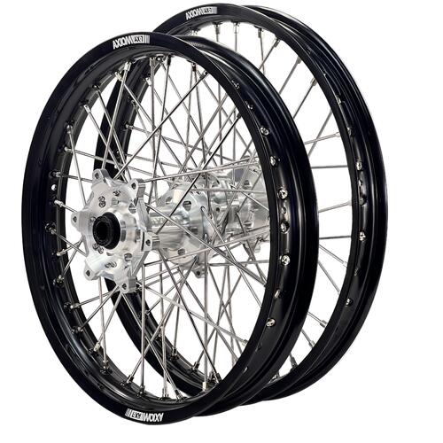 KTM 250 XC-F 2014-2026 Axiom Wheel Set 21/18 Black Rims Silver Hubs Silver Nipples
