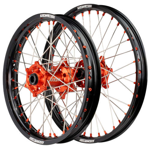 Gas-Gas MC 125 2021 - 2024 Axiom SNR MX Wheel Set 21x1.6/19x2.15 Black Rims Orange Hubs Orange Nipples