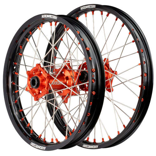 Husqvarna FC250 2014-2024 Axiom SNR MX Wheel Set 21x1.6/19x2.15 Black Rims Orange Hubs Orange Nipples