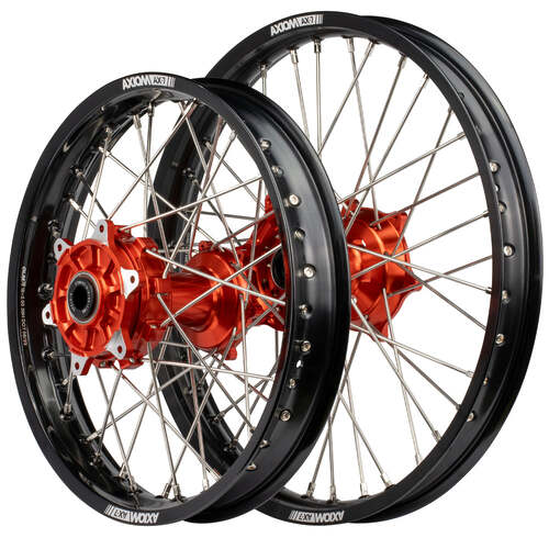 KTM 690 ENDURO 2009 - 2024 Axiom Cush Drive Enduro Wheel Set 21x1.6/18x2.15 Black Rims Orange Hubs 
